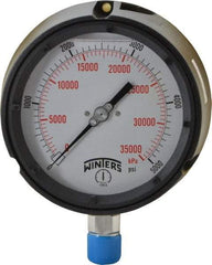 Winters - 4-1/2" Dial, 1/2 Thread, 0-5,000 Scale Range, Pressure Gauge - Lower Connection Mount, Accurate to 0.5% of Scale - Caliber Tooling