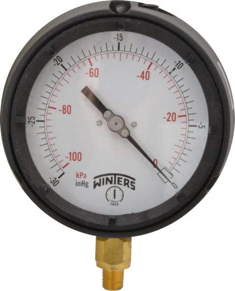 Winters - 4-1/2" Dial, 1/4 Thread, 30-0 Scale Range, Pressure Gauge - Lower Connection Mount, Accurate to 0.5% of Scale - Caliber Tooling