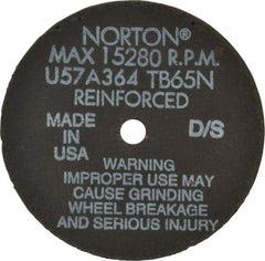 Norton - 4" 36 Grit Aluminum Oxide Cutoff Wheel - 1/16" Thick, 3/8" Arbor, 19,100 Max RPM, Use with Die Grinders - Caliber Tooling