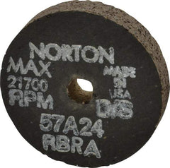 Norton - 2-1/2" Diam x 3/8" Hole x 1/2" Thick, R Hardness, 24 Grit Surface Grinding Wheel - Aluminum Oxide, Type 1, Very Coarse Grade, 21,700 Max RPM, No Recess - Caliber Tooling