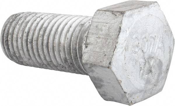 Value Collection - 7/8-9 Thread, 2" Length Under Head, Steel Hex Head Bolt - Hot Dipped Galvanized Coated, UNC Thread, ASTM A307, Grade 2 - Caliber Tooling