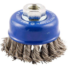 Norton - 2-3/4" Diam 5/8-11 Threaded Arbor Stainless Steel Fill Cup Brush - Caliber Tooling