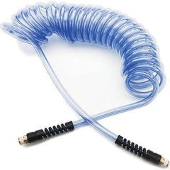 Coiled & Self Storing Hose: 1/4″ ID, 15' Long, MNPT (Swivel) x MNPT (Swivel) 155 Max psi, Blue