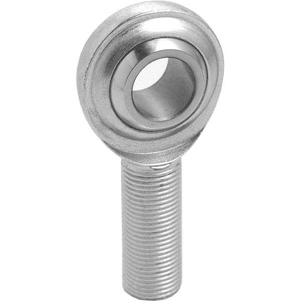 Tritan - 3/8" ID, 5,100 Lb Max Static Cap, Male Spherical Rod End - 3/8-24 RH, 1/2" Shank Diam, 1-1/4" Shank Length, Zinc Plated Carbon Steel with Low Carbon Steel Raceway - Caliber Tooling