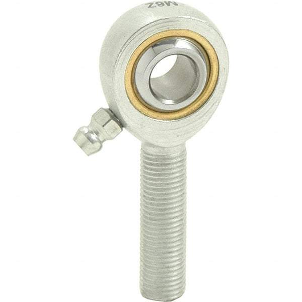 Tritan - 5/16" ID, 2-5/16" Max OD, 2,796 Lb Max Static Cap, Male Spherical Rod End - 1/4-28 RH, 7/16" Shank Diam, 1-1/4" Shank Length, Zinc Plated Carbon Steel with Sintered Oil Impregnated Bronze Raceway - Caliber Tooling