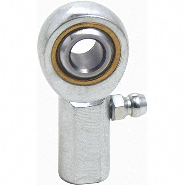 Tritan - 5/16" ID, 2-5/16" Max OD, 3,200 Lb Max Static Cap, Female Spherical Rod End - 5/16-24 UNF RH, 7/16" Shank Diam, 11/16" Shank Length, Zinc Plated Carbon Steel with Sintered Oil Impregnated Bronze Raceway - Caliber Tooling