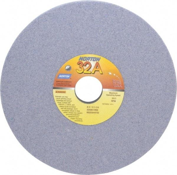 Norton - 8" Diam x 1-1/4" Hole x 1" Thick, I Hardness, 60 Grit Surface Grinding Wheel - Aluminum Oxide, Type 5, Medium Grade, 3,600 Max RPM, Vitrified Bond, One-Side Recess - Caliber Tooling