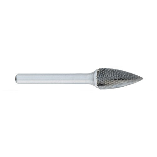 ‎SM-1 -6mm × 12mm LOC × 6mm Shank × 50mm OAL Pointed Cone Carbide Medium Right Hand Spiral Burr - Caliber Tooling