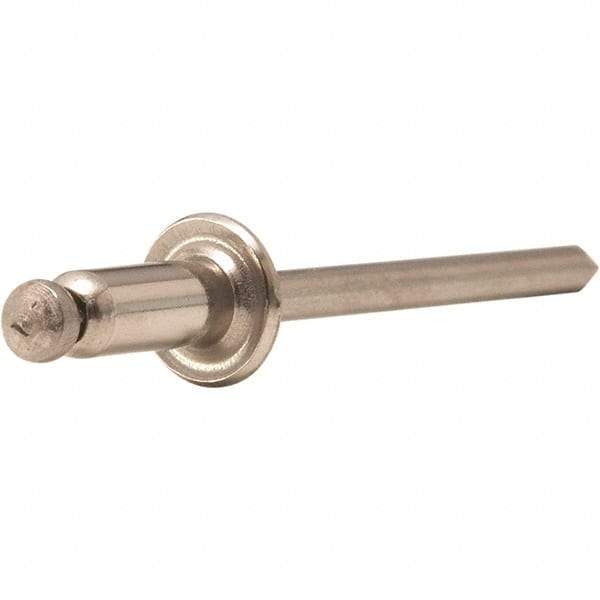 STANLEY Engineered Fastening - Size 4 Dome Head Stainless Steel Open End Blind Rivet - Stainless Steel Mandrel, 0.376" to 1/2" Grip, 1/8" Head Diam, 0.129" to 0.133" Hole Diam, 0.077" Body Diam - Caliber Tooling