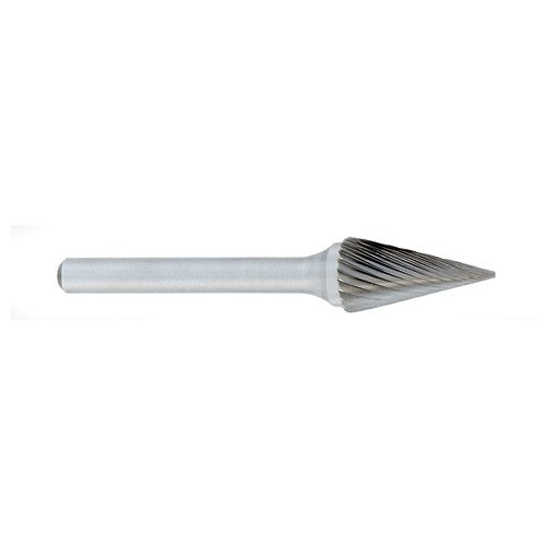 ‎SM-2 -6mm × 19mm LOC × 6mm Shank × 50mm OAL Pointed Cone Carbide Medium Right Hand Spiral Burr - Caliber Tooling