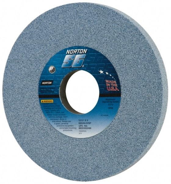 Norton - 12" Diam x 3" Hole x 1" Thick, H Hardness, 46 Grit Surface Grinding Wheel - Ceramic, Type 1, Coarse Grade, 2,070 Max RPM, Vitrified Bond, No Recess - Caliber Tooling