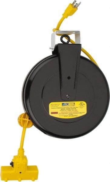 Value Collection - 14 AWG, 30' Cable Length, Cord & Cable Reel with Outlet End - 3 Outlets, NEMA 5-15R, 13 Amps, 125 Volts, SJT Cable, Black Reel - Caliber Tooling