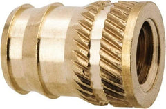 E-Z LOK - 1/4-20, 0.321" Small to 0.363" Large End Hole Diam, Brass Double Vane Tapered Hole Threaded Insert - 3/8" Insert, 0.332" Pilot Diam, 1/2" OAL, 0.194" Min Wall Thickness, 11/32" Drill, 0.194" Min Grip - Caliber Tooling