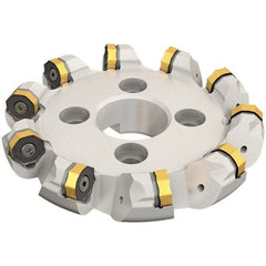 Iscar - 8.96" Cut Diam, 2-1/2" Arbor Hole, 0.28" Max Depth of Cut, 45° Indexable Chamfer & Angle Face Mill - 10 Inserts, ONMU 1008\xB6S845 SNMU 2608 Insert, Right Hand Cut, 10 Flutes, Series Helido - Caliber Tooling