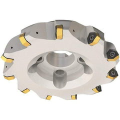 Iscar - 80mm Cut Diam, 32mm Arbor Hole, 3.5mm Max Depth of Cut, 30° Indexable Chamfer & Angle Face Mill - 6 Inserts, H600 WXCU 08 Insert, Right Hand Cut, 6 Flutes, Through Coolant, Series Helido - Caliber Tooling