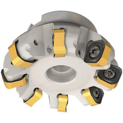 Iscar - 109.7mm Cut Diam, 32mm Arbor Hole, 6mm Max Depth of Cut, 65° Indexable Chamfer & Angle Face Mill - 12 Inserts, OXMT 0507\xB6RXMT 1607\xB6S865 SNMU 1305 Insert, Right Hand Cut, 12 Flutes, Through Coolant, Series Helido - Caliber Tooling