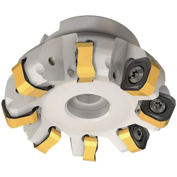 Iscar - 89.7mm Cut Diam, 27mm Arbor Hole, 6mm Max Depth of Cut, 65° Indexable Chamfer & Angle Face Mill - 10 Inserts, OXMT 0507\xB6RXMT 1607\xB6S865 SNMU 1305 Insert, Right Hand Cut, 10 Flutes, Through Coolant, Series Helido - Caliber Tooling