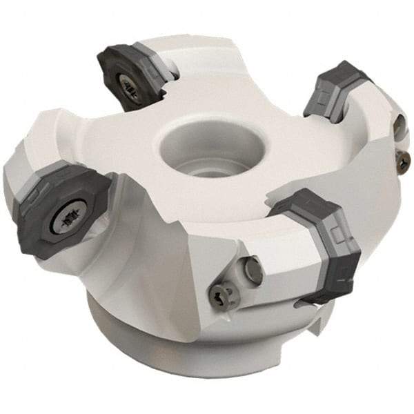 Iscar - 75.5mm Cut Diam, 22mm Arbor Hole, 4.6mm Max Depth of Cut, 42° Indexable Chamfer & Angle Face Mill - 4 Inserts, OF..\xB6RFM. 1905 Insert, Right Hand Cut, 4 Flutes, Series Heliocto - Caliber Tooling