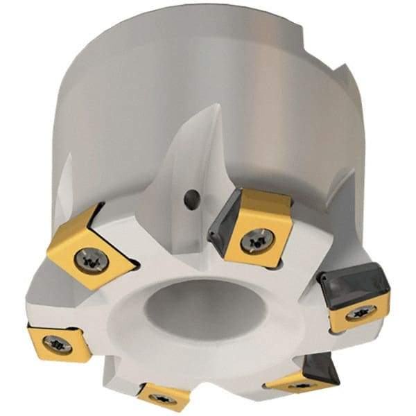 Iscar - 4 Inserts, 1.575" Cutter Diam, 0.071" Max Depth of Cut, Indexable High-Feed Face Mill - 0.63" Arbor Hole Diam, 0.331" Keyway Width, 1.575" High, FTP-LN10 Toolholder, LNHT 1006 Inserts, Series Helitang - Caliber Tooling