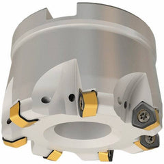 Iscar - 4 Inserts, 1.969" Cutter Diam, 0.079" Max Depth of Cut, Indexable High-Feed Face Mill - 7/8" Arbor Hole Diam, 1.772" High, FF FWX-08 Toolholder, H600 WXCU 08 Inserts, Series Helido - Caliber Tooling