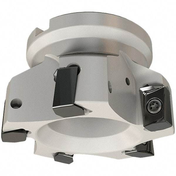 Iscar - 5 Inserts, 100mm Cut Diam, 32mm Arbor Diam, 16.3mm Max Depth of Cut, Indexable Square-Shoulder Face Mill - 0/90° Lead Angle, 50mm High, H490 AN.X 17 Insert Compatibility, Through Coolant, Series Helido - Caliber Tooling