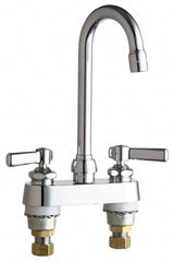 Chicago Faucets - Lever Handle, Deck Mounted Bathroom Faucet - Two Handle, No Drain, Gooseneck Spout - Caliber Tooling