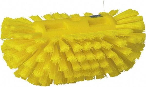 Vikan - 1-1/2" Bristle Length, Polyester Utility Scrub Brush - 5-1/2" Wide Head, 8" OAL, European Threaded Handle, Yellow, Polypropylene Block - Caliber Tooling