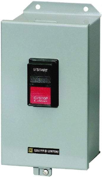 Square D - 3 Poles, M-0 NEMA, Enclosed Pushbutton Manual Motor Starter - 3 hp at 200 to 230 VAC & 5 hp at 380 to 575 VAC, CSA, NEMA 12 & UL Listed - Caliber Tooling