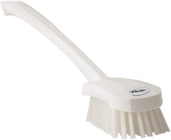 Vikan - 1.3" Bristle Length, Polyester Scrub Brush - 4" Long x 2-3/4" Wide Head, 15-3/4" OAL, White, Polypropylene Block - Caliber Tooling