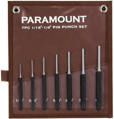 Paramount - 7 Piece, 1/16 to 1/4", Pin Punch Set - Hexagon Shank, Comes in Canvas Roll - Caliber Tooling