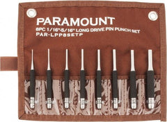 Paramount - 8 Piece, 1/16 to 5/16", Pin Punch Set - Round Shank, Comes in Canvas Roll - Caliber Tooling