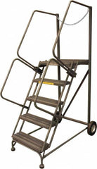 Ballymore - 80" 5 Step Rolling Warehouse Ladder - Truck & Dock Access, 450 Lb Capacity, 50" Platform Height, 32" Base Width x 60" Base Depth, Serrated - Caliber Tooling