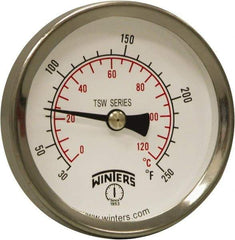 Winters - 30 to 250°F, Industrial Thermometer with Standard Thermowell - 1 Inch Immersion Length, 1.61 Inch Stem Length, 2 Inch Long, 1/2 Inch Thread - Caliber Tooling