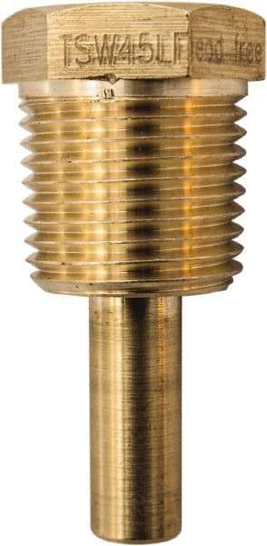 Winters - 1.61 Inch Overall Length, 1/2 Inch Thread, Brass Thermowell - 0.9 Inch Insertion Length - Caliber Tooling