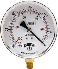 Winters - 4" Dial, 1/4 Thread, 30" HG Vac Scale Range, Pressure Gauge - Lower Connection Mount, Accurate to 3-2-3% of Scale - Caliber Tooling