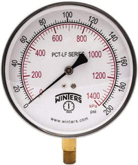 Winters - 4-1/2" Dial, 1/4 Thread, 0-200 Scale Range, Pressure Gauge - Lower Connection Mount, Accurate to 0.01% of Scale - Caliber Tooling