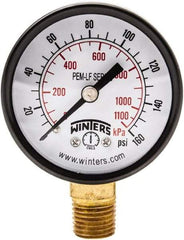 Winters - 2" Dial, 1/4 Thread, 0-160 Scale Range, Pressure Gauge - Lower Connection Mount, Accurate to 3-2-3% of Scale - Caliber Tooling