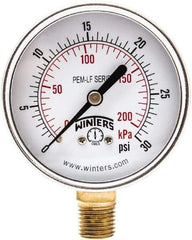 Winters - 2-1/2" Dial, 1/4 Thread, 0-30 Scale Range, Pressure Gauge - Lower Connection Mount, Accurate to 3-2-3% of Scale - Caliber Tooling