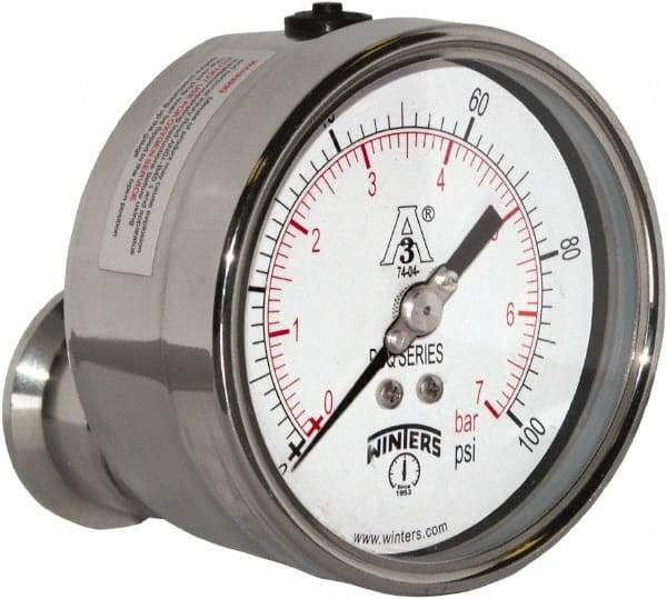 Winters - 4" Dial, 1-1/2 Thread, 0-100 Scale Range, Pressure Gauge - Center Back Connection Mount, Accurate to 0.01% of Scale - Caliber Tooling