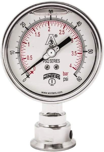 Winters - 4" Dial, 1-1/2 Thread, 0-60 Scale Range, Pressure Gauge - Lower Connection Mount, Accurate to 0.01% of Scale - Caliber Tooling