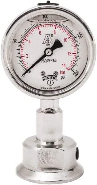 Winters - 2-1/2" Dial, 1-1/2 Thread, 0-200 Scale Range, Pressure Gauge - Lower Connection Mount, Accurate to 1.5% of Scale - Caliber Tooling