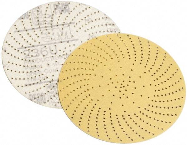 3M - 5" Diam, 240 Grit Aluminum Oxide Adhesive PSA Disc - Very Fine Grade, Gold, Paper Backing, Flexible, Use with Random Orbital Sanders - Caliber Tooling