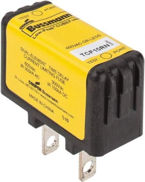 Cooper Bussmann - 300 VDC & 600 VAC, 15 Amp, Time Delay General Purpose Fuse - Plug-in Mount, 47.75mm OAL, 100 at DC, 200 (CSA RMS), 300 (UL RMS) kA Rating - Caliber Tooling