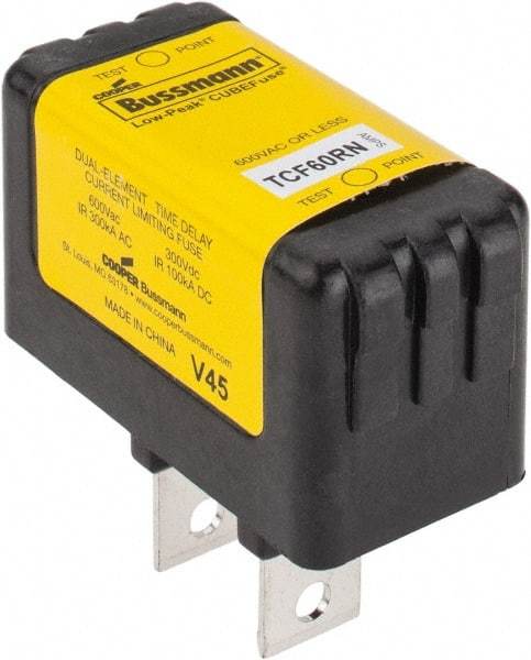 Cooper Bussmann - 300 VDC, 600 VAC, 60 Amp, Time Delay General Purpose Fuse - Plug-in Mount, 76.45mm OAL, 100 at DC, 200 (CSA RMS), 300 (UL RMS) kA Rating - Caliber Tooling