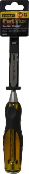 Stanley - 9" OAL x 1/2" Blade Width Wood Chisel - 1/2" Tip, Acetate & Rubber Grip Handle - Caliber Tooling