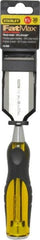 Stanley - 9" OAL x 1-1/2" Blade Width Wood Chisel - 1-1/2" Tip, Acetate & Rubber Grip Handle - Caliber Tooling