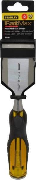 Stanley - 9" OAL x 2" Blade Width Wood Chisel - 2" Tip, Acetate & Rubber Grip Handle - Caliber Tooling