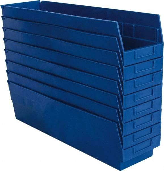 Quantum Storage - 50 Lb. Load Capacity, 23-5/8" Deep, Blue Polypropylene Hopper Shelf Bin - 6" High x 6-5/8" Wide x 23-5/8" Long - Caliber Tooling