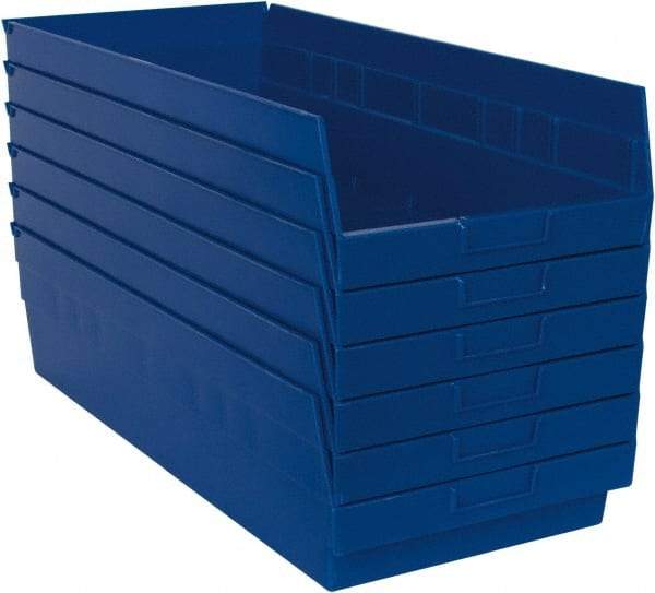 Quantum Storage - 50 Lb. Load Capacity, 23-5/8" Deep, Blue Polypropylene Hopper Shelf Bin - 6" High x 11-1/8" Wide x 23-5/8" Long - Caliber Tooling