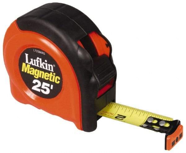 Lufkin - 25' x 1" Yellow Blade Tape Measure - 1/16" Graduation, A5 Graduation Style, Orange/Black Case - Caliber Tooling